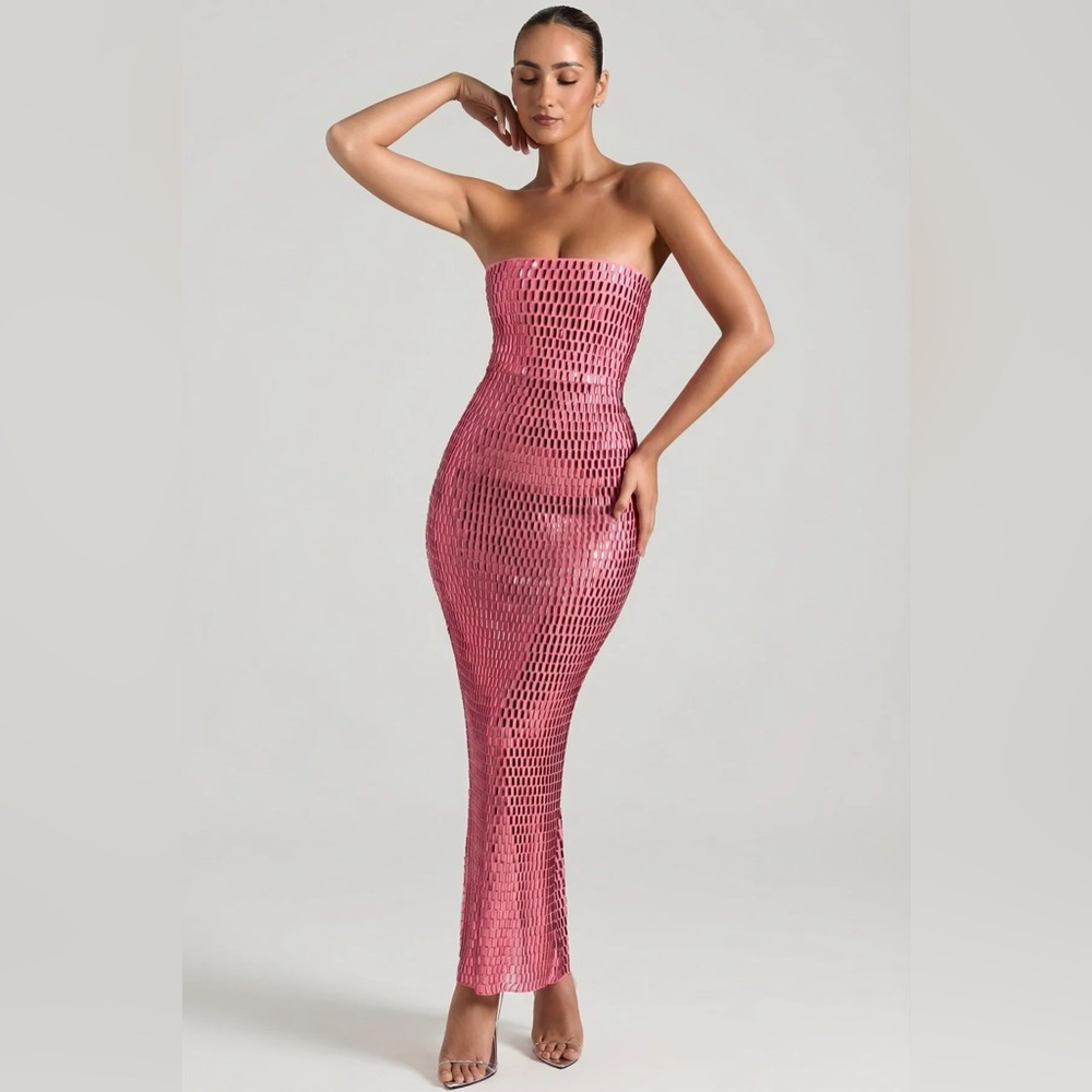 Oh Polly Strapless Pink Maxi Dress
